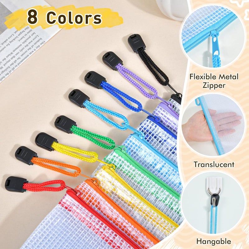 PAPEJOON 26pcs Mesh Zipper Pouch Bags, 8 Sizes Plastic Zippered Storage Bags for Organizing, Clear Pouches with Zipper, Waterproof Mesh Pouch for Office School Supplies, Home Organize, Travel Storage - Image 3